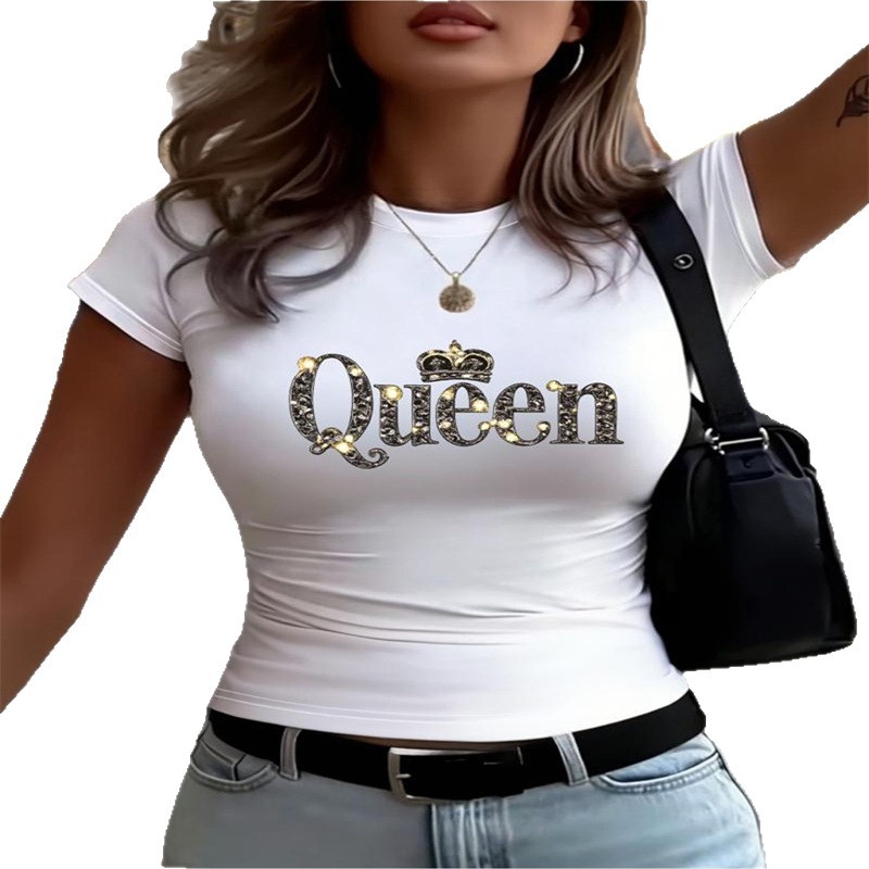Women's Summer Vintage Y2K Pattern Print T-Shirt, Slim Fit Cropped Tee For Casual Streetwear_ecoleips.com
