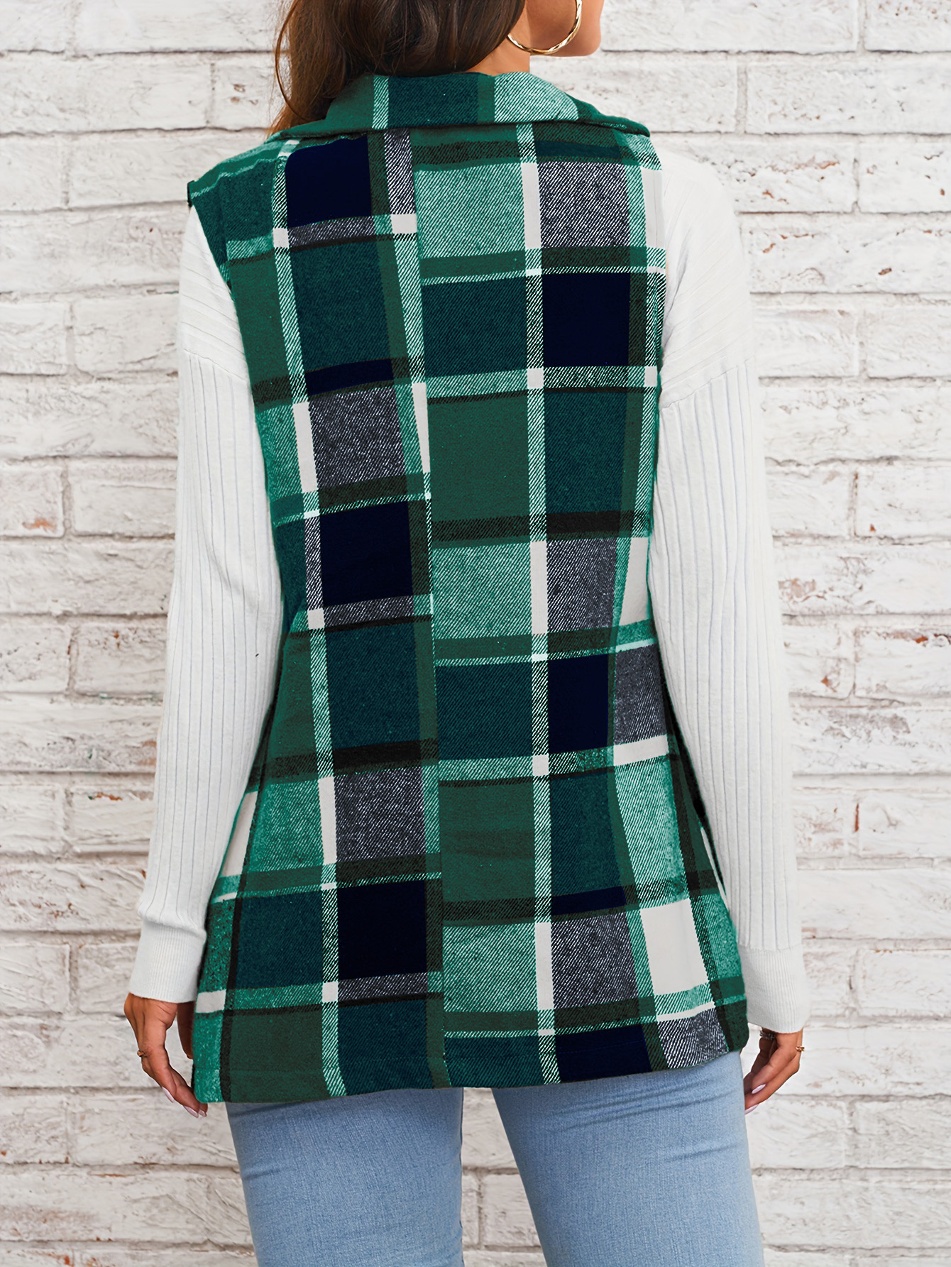 Fashion women‘s lapel suit vest plaid jacket