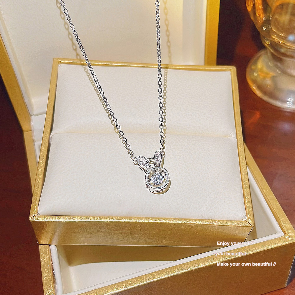 Zircon Inlay Material Wholesale Jewelry Cute Rabbit Titanium Steel Inlaid Zircon Pendant Necklace