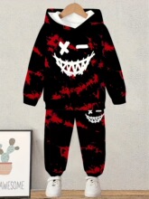 Boy's Smiling Face Tie Dye Print Warm Long Sleeve Pullover H