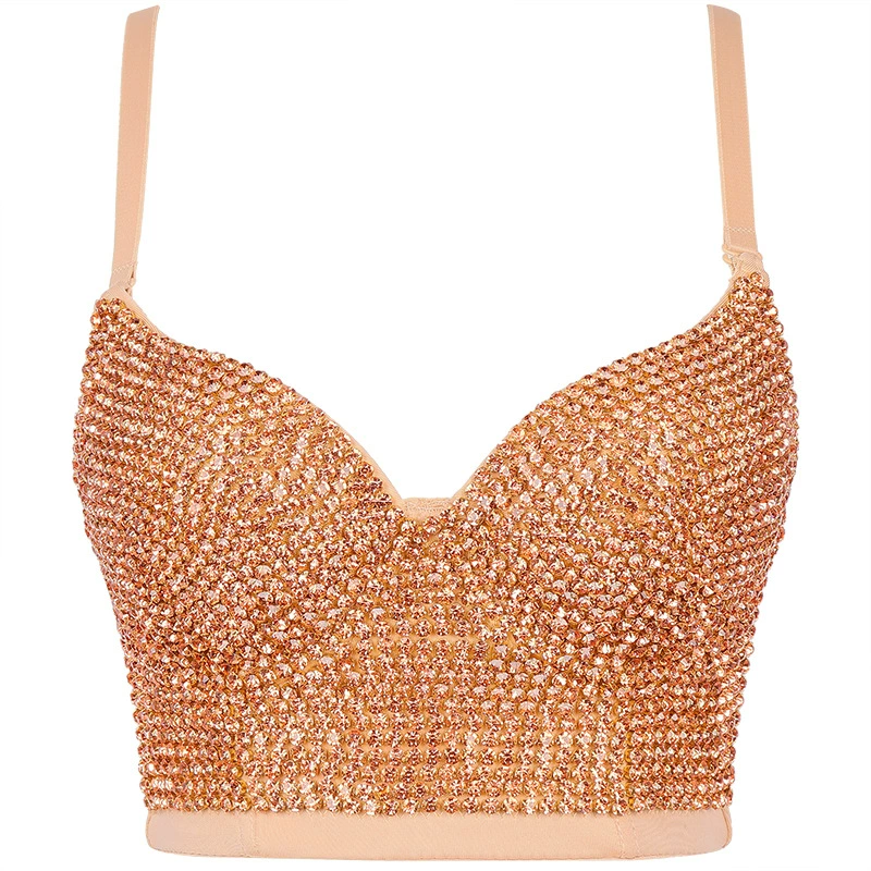Sling Bralette (Lu Qiu) Embellished with Rhinestones & Beads, Colors, Sizes 34B–40C