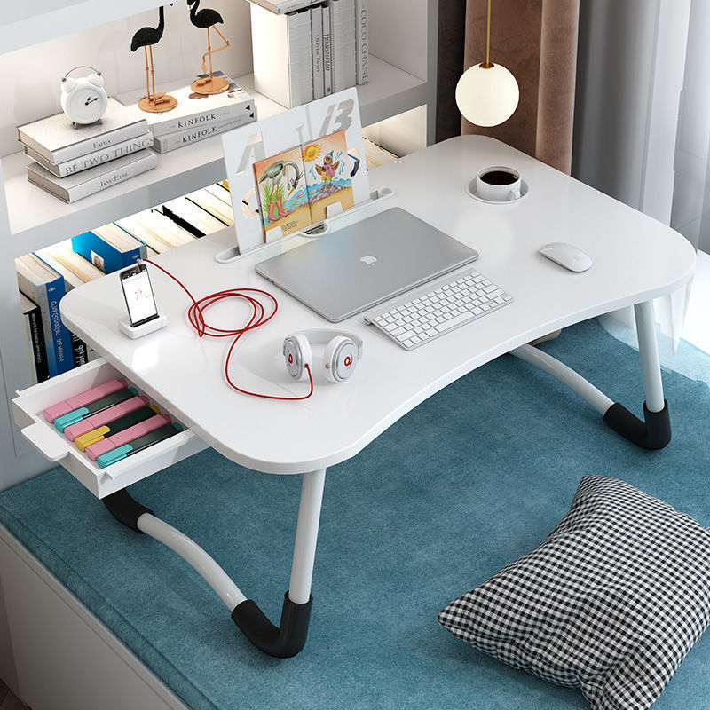 Bed Desk Foldableing Small Table with Drawer Junior High School Student Online Class Study Table Computer Table College Student Dormitory Table
