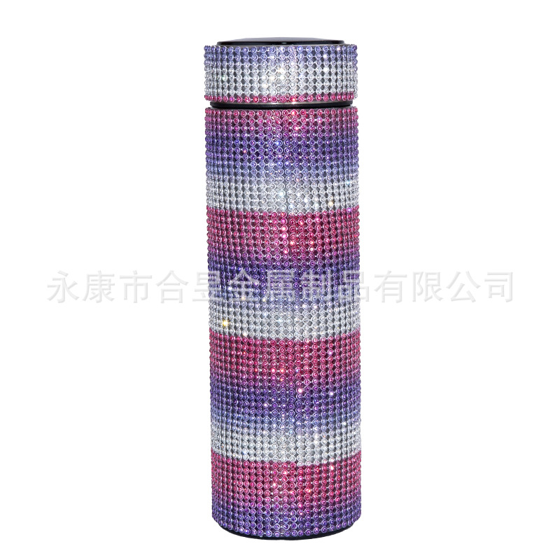 Transfronterizo dedicado completo diamante taza de agua Internet celebridad rhinestone aislamiento térmico pantalla LED de temperatura de alto valor de color olla de aislamiento térmico