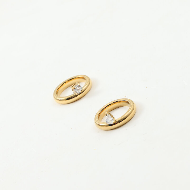 1 Piece Quantity Wholesale Jewelry IG Style Round Water Droplets Titanium Steel Zircon 18K Gold Plated Inlay Rings
