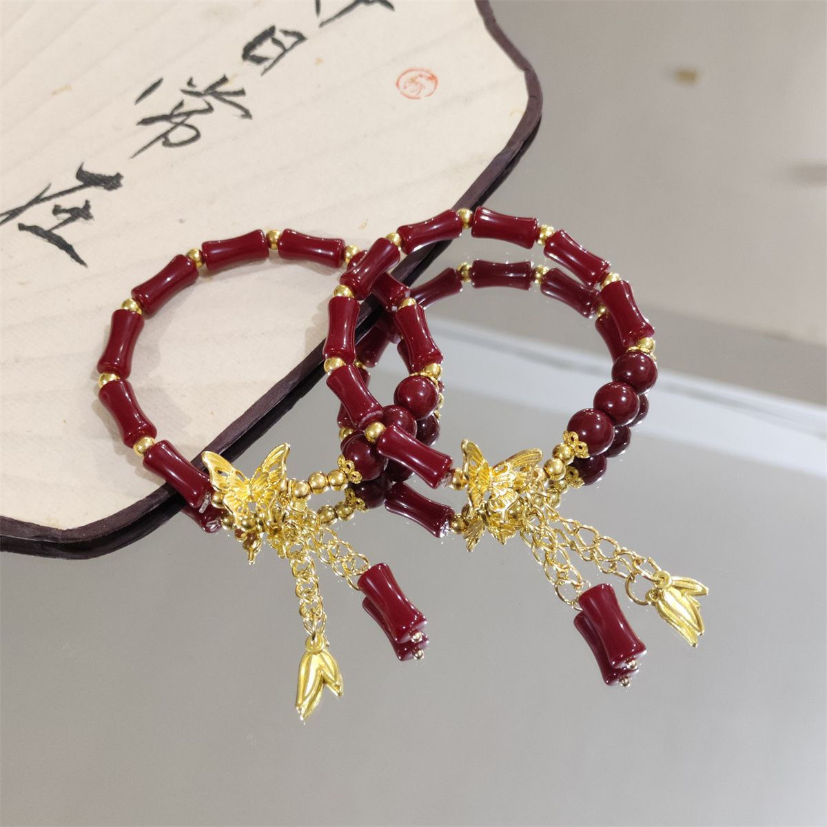 Pulseras de mariposa de oro antiguo estilo chino, nichos de bambú, parejas de madera, estudiantes, colinas de mano, joyas de mano