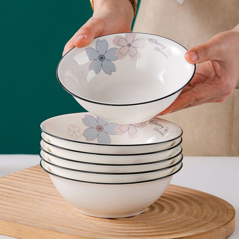 Trendy Household Ceramic Dinnerware Set, Thickened Bowls and Plates, Creative Anti-Scalding Bowls for Vegetables, Noodles, Soup, and Rice