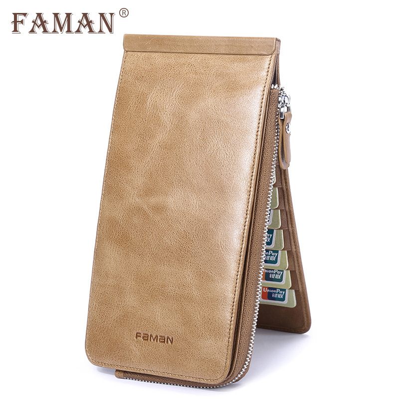 Cartera de cuero para hombre Cepillo antirrobo antimagnetizante Cartera de teléfono móvil Cartera de tarjeta Bolsa de una pieza Cartera de tarjeta Cartera de banco de gran capacidad