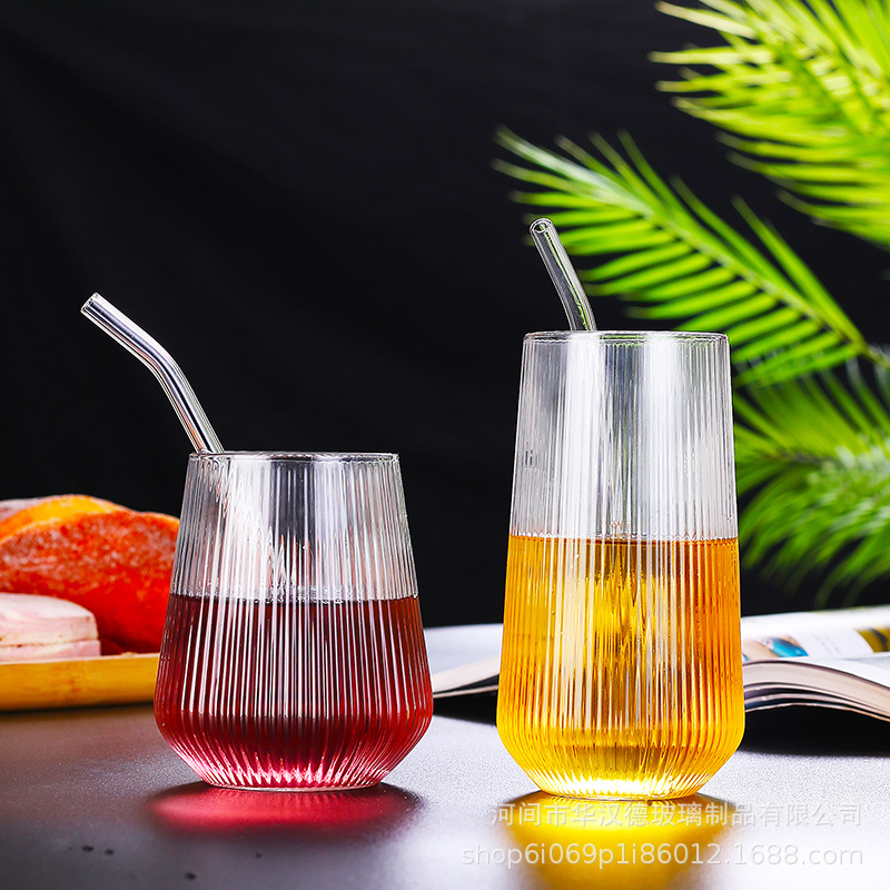 Amazon venta transfronteriza rayas calientes Coca-Cola tazas de paja de vidrio de alto silicio de vidrio cubierta de bambú tazas de bebida de jugo