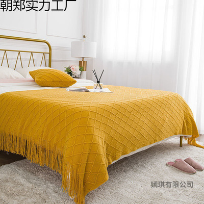 床頭罩複古簡約床尾巾民宿床旗蓋酒店公寓裝飾網紅菱形提花流蘇