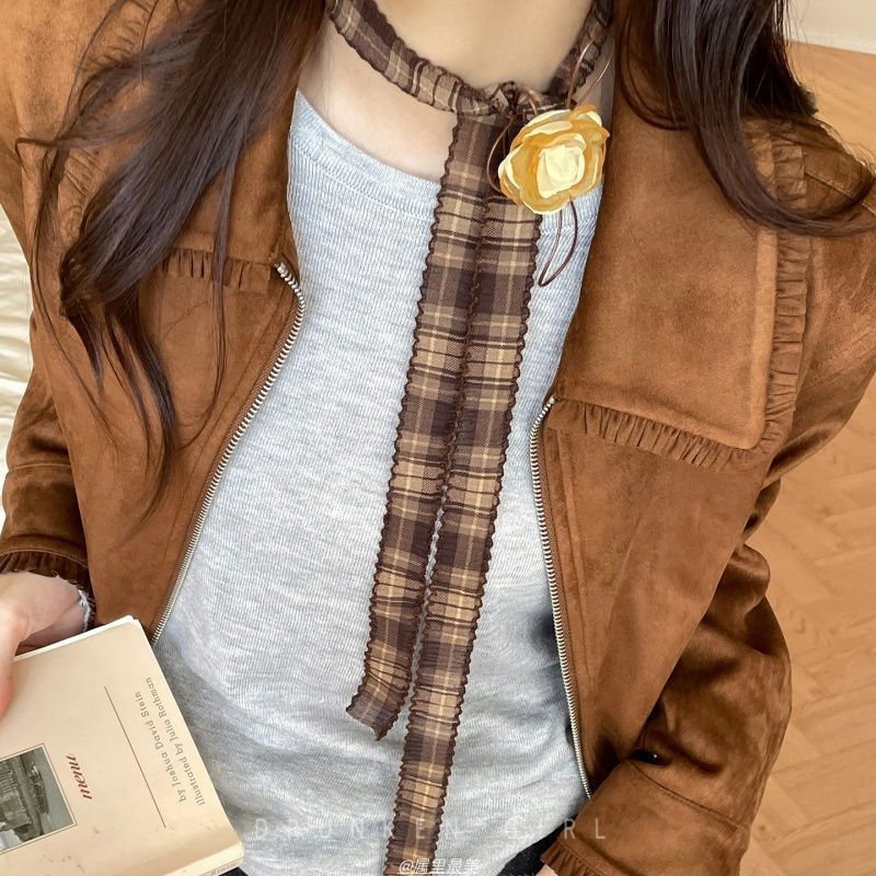 miu系格调 美拉德布艺流苏丝巾项链女2025新款毛衣链小众复古配饰|undefined