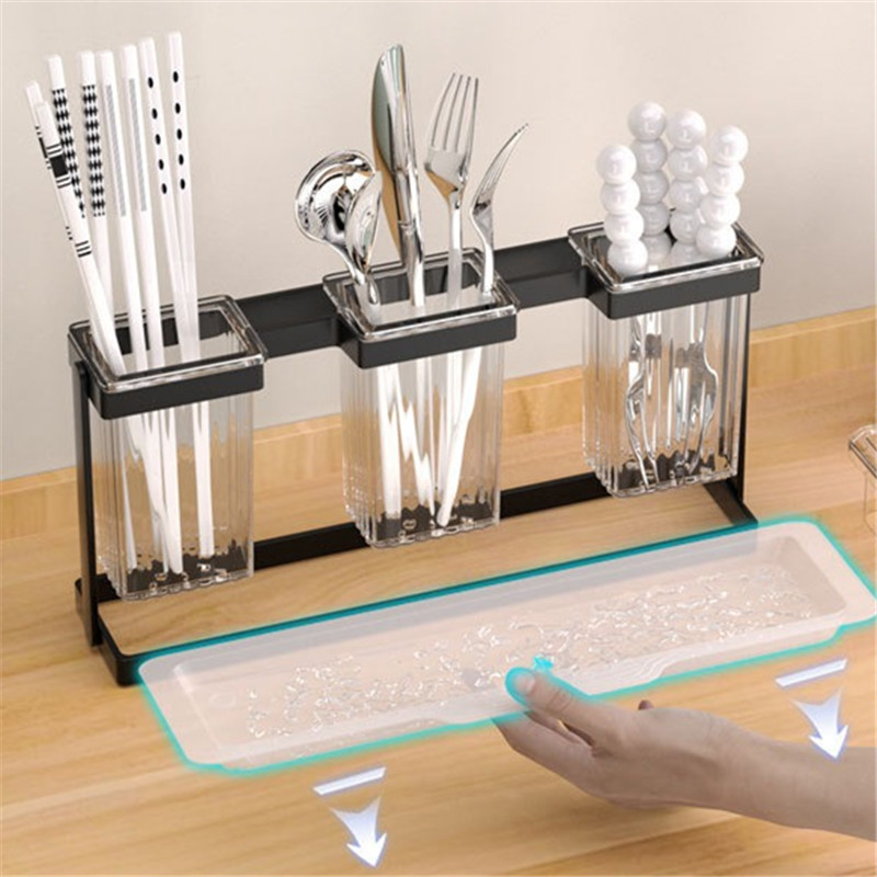 Caja de almacenamiento de palillos de mesa de estante de cocina, palillos de taza simple y doble de lujo ligero, palillos de cocina para uso doméstico con palillos de drenaje