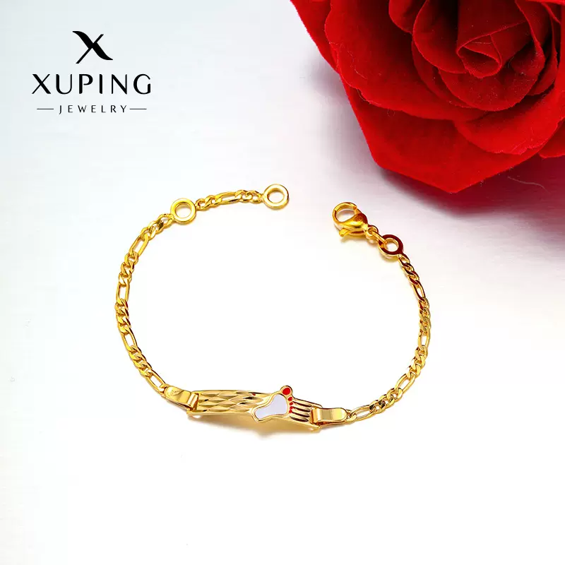 旭平铜合金镀24k金色 小众滴油系列方牌儿童手链仿黄金色轻奢手饰