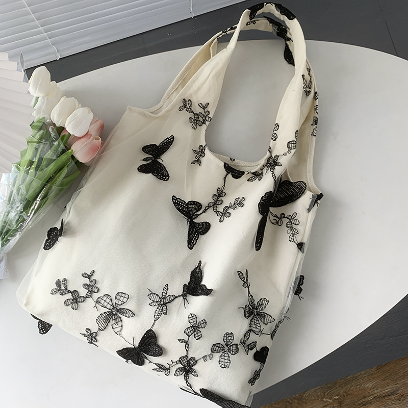 [Automatic distribution exclusive] embroidery butterfly lace Fairy Bag leisure travel canvas bag large capacity shoulder bag