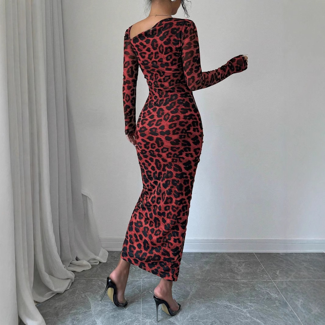 Bodycon Leopard Print Dress – Long Sleeve Wrap Mini Dress With Drawstring Waist (S-XXL, Coffee/Red/Black, Sexy Euro-Chic Spring Style)_ecoleips.com