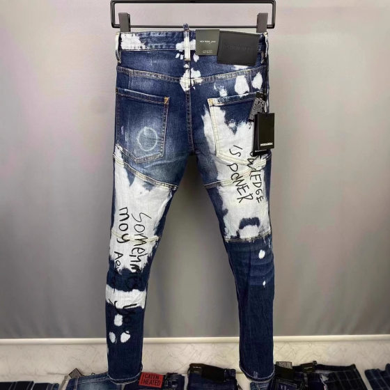 Hot-selling Denim Pants Men's d2 Slim-fit Casual Washed Three-dimensional Cutting Full Graffiti Letter Foot 2025