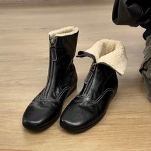 羊皮版冬款复古水洗羊皮羊羔毛短靴内增高加绒保暖皮毛一体拉链靴