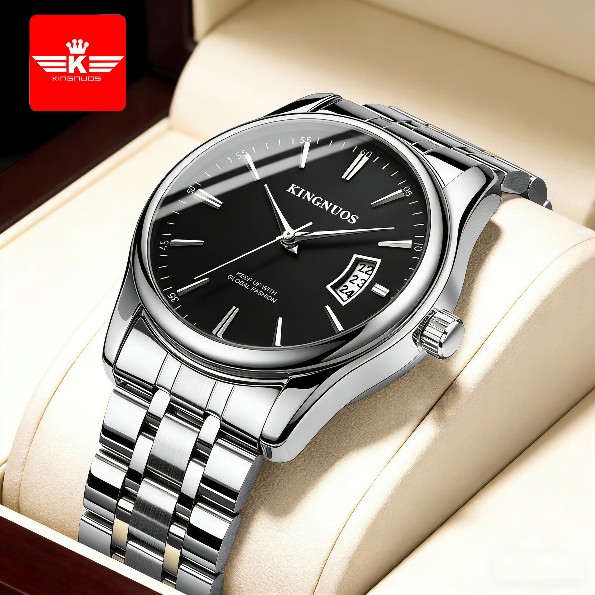 Authentic Trendy Fashion Steel Belt Men's Calendar Waterproof Watch Belt Watch Taobao Aliexpress Hot Selling Model