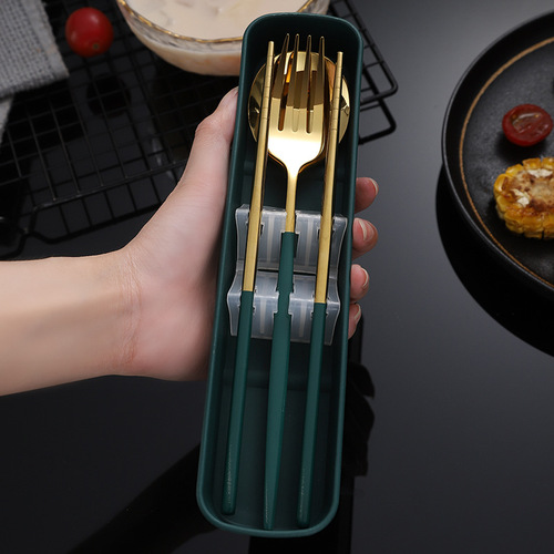 Stainless steel spoon, fork, and chopsticks set, portable tableware, student high-quality appearance tableware storage box, logo printing available