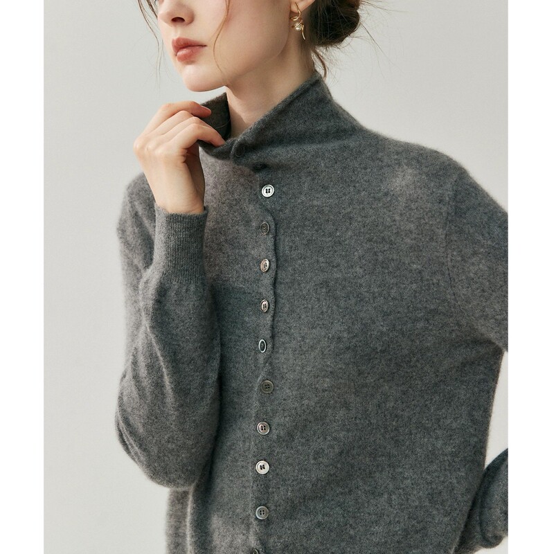 Cute/Fluffy Cloud-Like Cashmere Wool Rolled Edge Cardigan, Lazy Two-Wear Knitwear, Turtleneck Knitwear