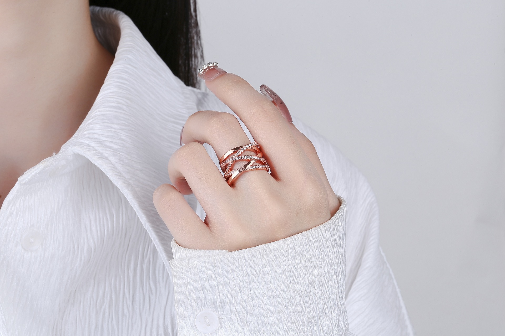 Fashion Solid Color Copper Criss Cross Zircon Rings