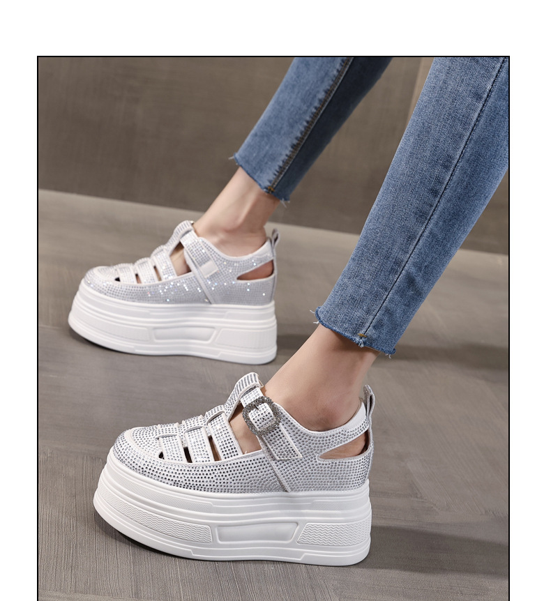 Sandal quai ngang đính đá đế dày HC5520 cho nữ mùa hè 2025 — Màu đen, Màu trắng, Màu bạc chi tiết 11