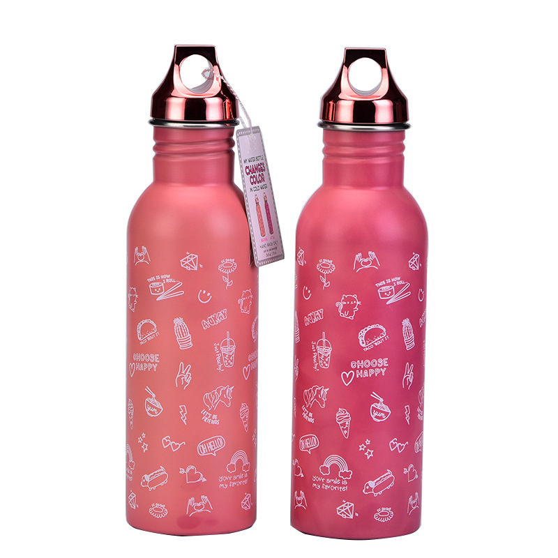 2021 New Single-layer Stainless Steel Sports Water Bottle Thermochromic Water Cup display picture 2