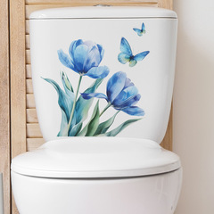 New MG-M014 Creative Blue Tulip Butterfly Toilet Paper Holder Bathroom Sanitation Decoration Wall Sticker Wholesale