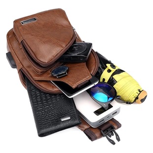 Wholesale USB men's chest bag portable charging casual crossbody bag outdoor sports pu chest bag one generation