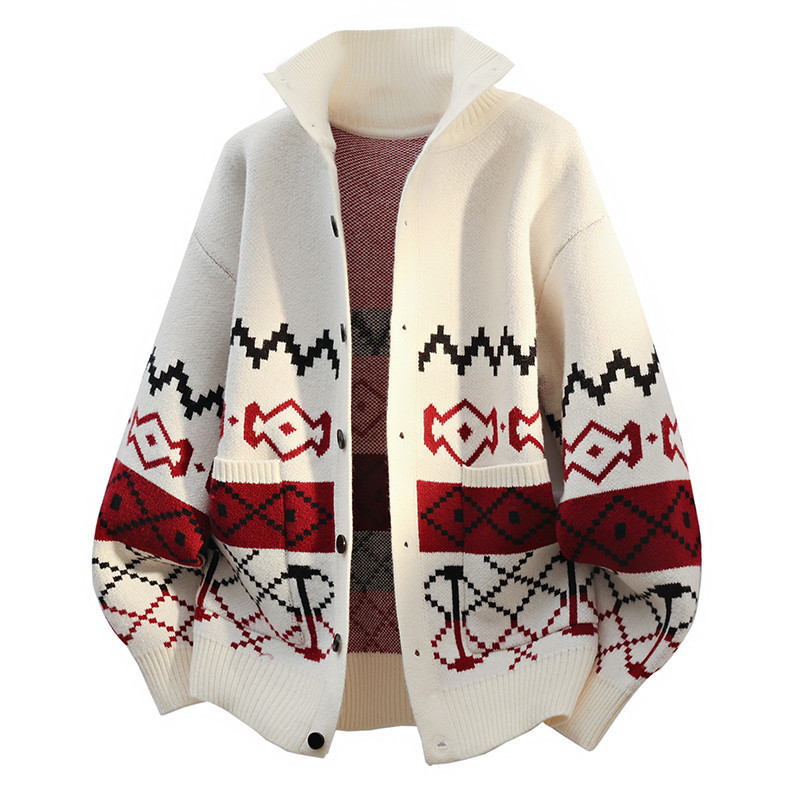Autumn and Winter Fashion Lapel Christmas Sweater Cardigan Men's Knitwear Loose Diamond Pattern Jacket Large Size Autumn and Winter Fashion Lapel Christmas Sweater Cardigan Men's Knitwear Loose Diamond Pattern Jacket Large Size