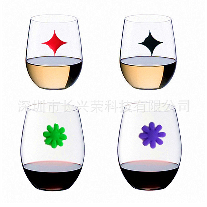 硅胶酒杯标记 个性标签 玻璃杯标签 酒签 吸盘花朵杯贴 宴会酒吧