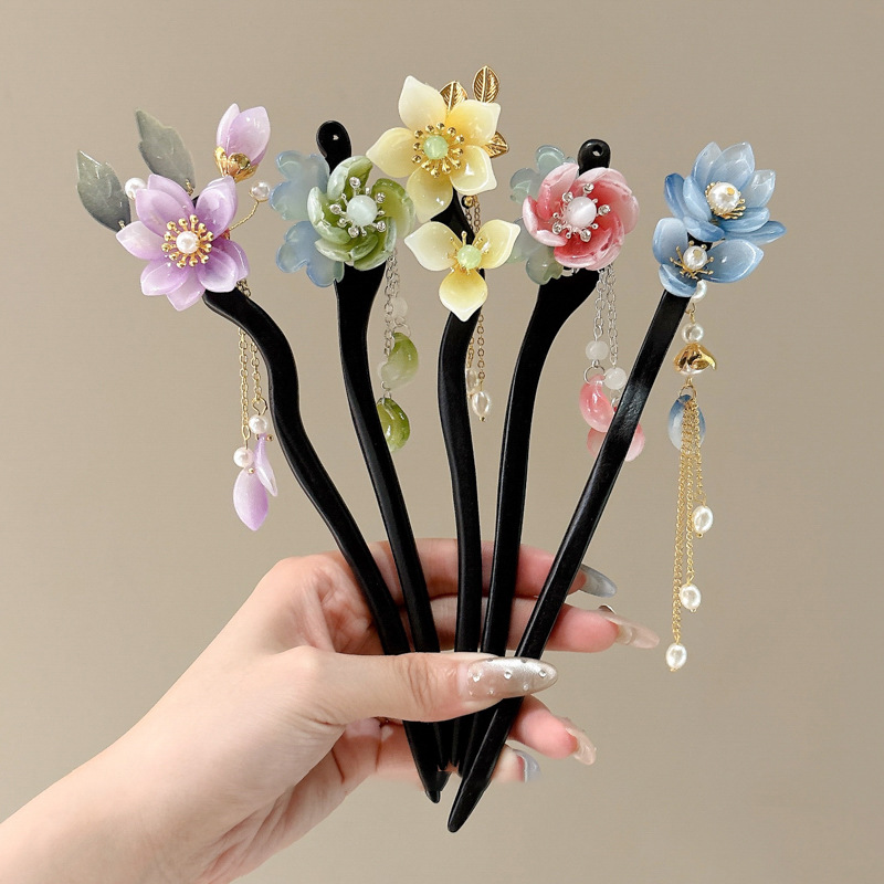 Horquilla de madera de estilo antiguo, flecos, paso a paso, nueva horquilla china, Hanfu cheongsam, sentido avanzado, horquilla de metal, accesorios para el cabello clásicos