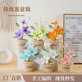 成品现货跨境毛线手工编织盆栽桌面摆件家居办公针织仿真花伴手礼