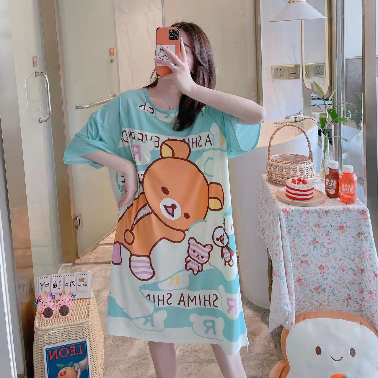 Una variedad de 2023 verano Comercio exterior falda cultural de manga corta suelta grasa más tamaño camisón de dibujos animados ropa para el hogar ventas directas de la fábrica