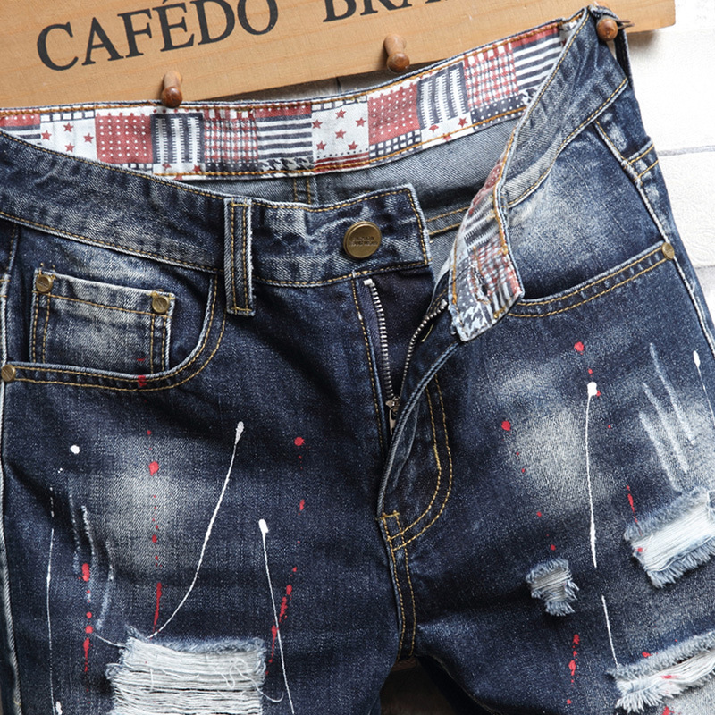 Pantaloncini jeans uomo distressed taglio dritto casual vintage_voghion.com