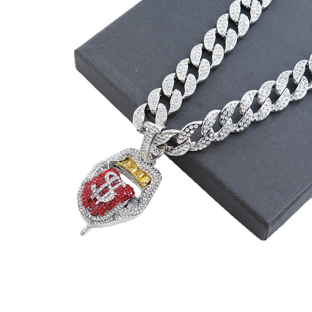 Personalidad hip-hop rap tridimensional aleación de rap collar colgante de lengua de diamante completo accesorios de moda hip-hop europeos y americanos transfronterizos