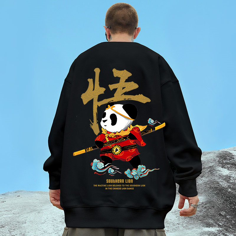 Chinese Style Panda Print Large Size Sweatshirt Spring & Fall T-Shirt Men's Fashion Versatile Bottoming Shirt Oversize