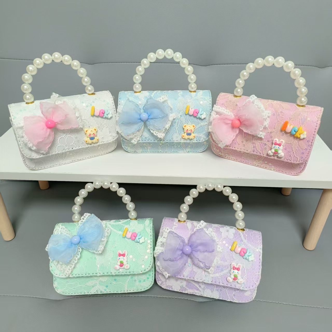 Bolsa de princesa portátil de perlas, arco de encaje, bolso de hombro, bolso de Año Nuevo, cambio de cambio