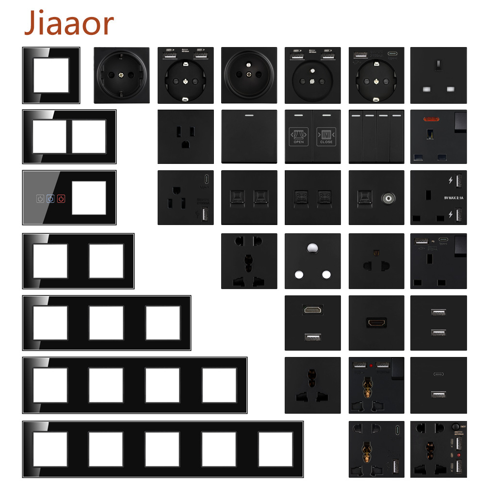 86型黑色连体英式开关插座面板自由搭配模块带USB英规港澳墙插DIY