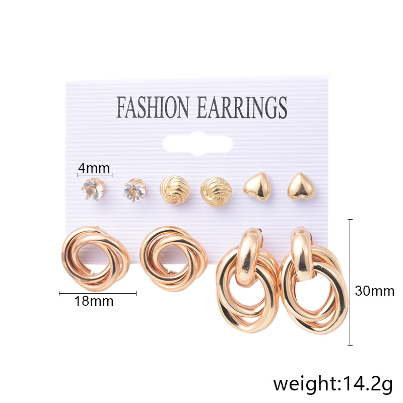 Simple Creative Metal Circle Chain Earrings 5 Pairs Set Heart Pin Butterfly Earrings display picture 8