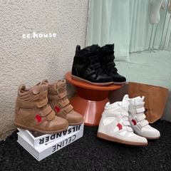 2025秋季新款真皮内增高8CM厚底魔术贴高帮鞋女板鞋百搭休闲运动
