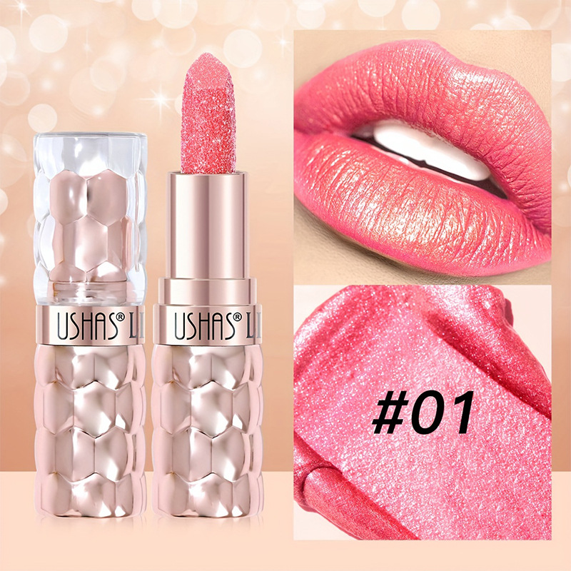 USHAS European and American Cross-border spot lápiz labial nacarado taza impermeable y antiadherente lápiz labial fino hidratante de larga duración UC012A B