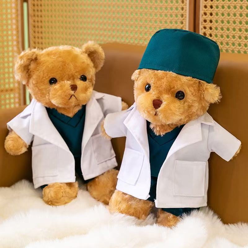 Médico traje de enfermera oso de peluche muñeca de peluche uniforme de enfermera osito puede imprimir logotipo regalo de evento de oso
