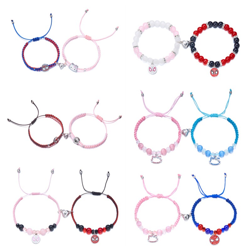 Cross-border TK same kt cat Spider-Man new heart-shaped magnetic bracelet hand-woven hand rope beaded jewelry wholesale