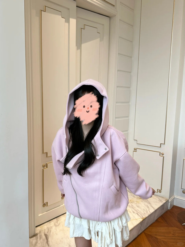 粉色不规则连帽卫衣外套女2025新款爆款秋季美式慵懒chic开衫上衣|undefined