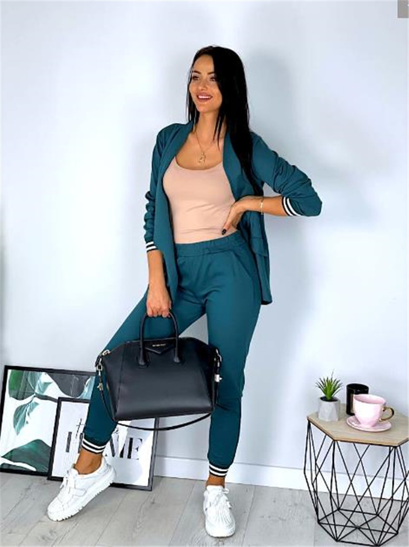 Women's clothing fashion suit casual solid color long-sleeved suit and trousers two-piece set_mkmklike.com