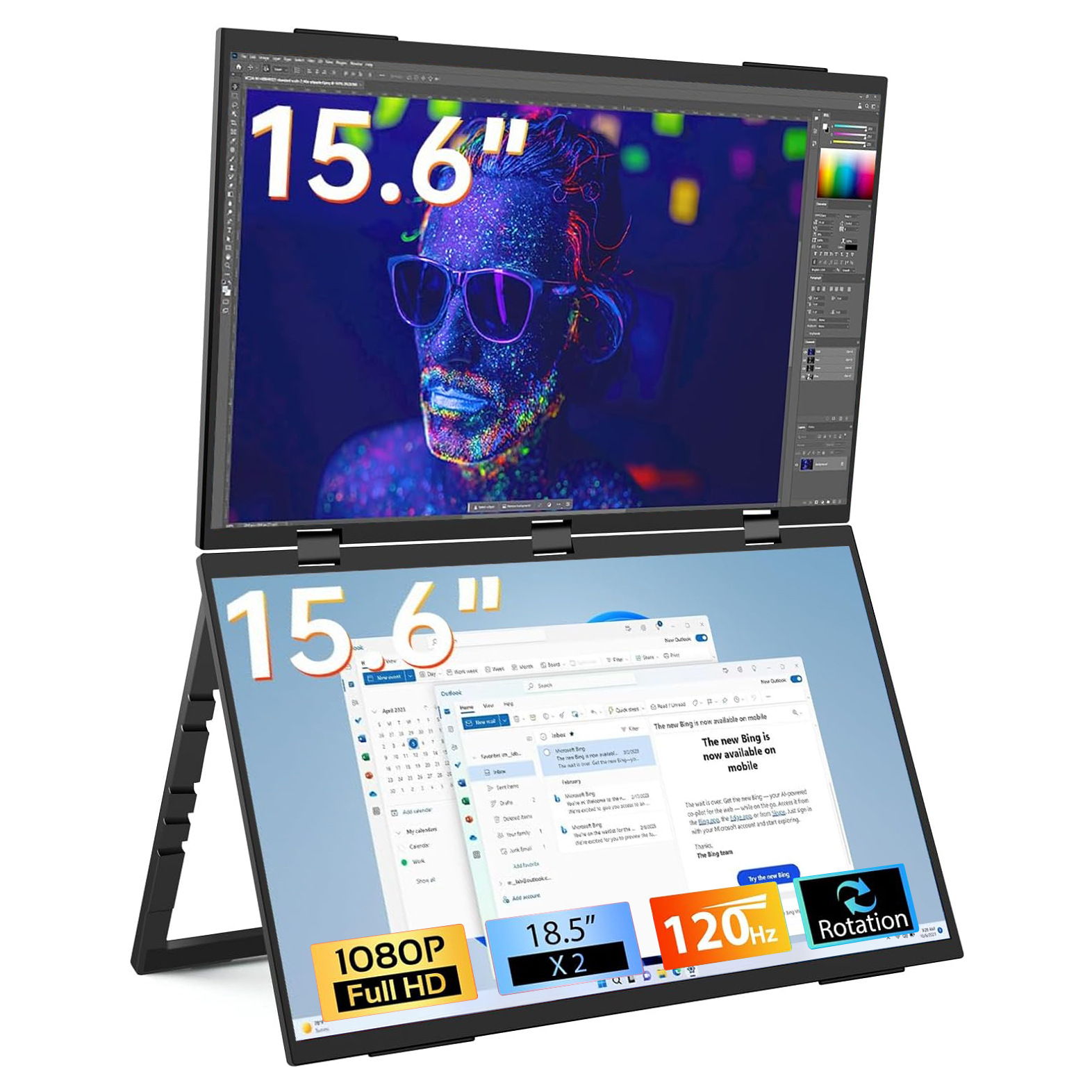 In-Stock 15.6inch Dual-Screen Portable Monitor with Wall-Mounted Computer External Expansion Screen for Ps5