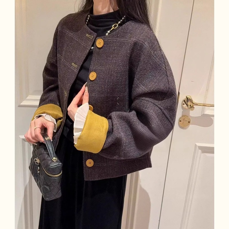 小个子韩系复古格子短款外套2025秋冬新款早秋夹克小香风上衣女装|undefined