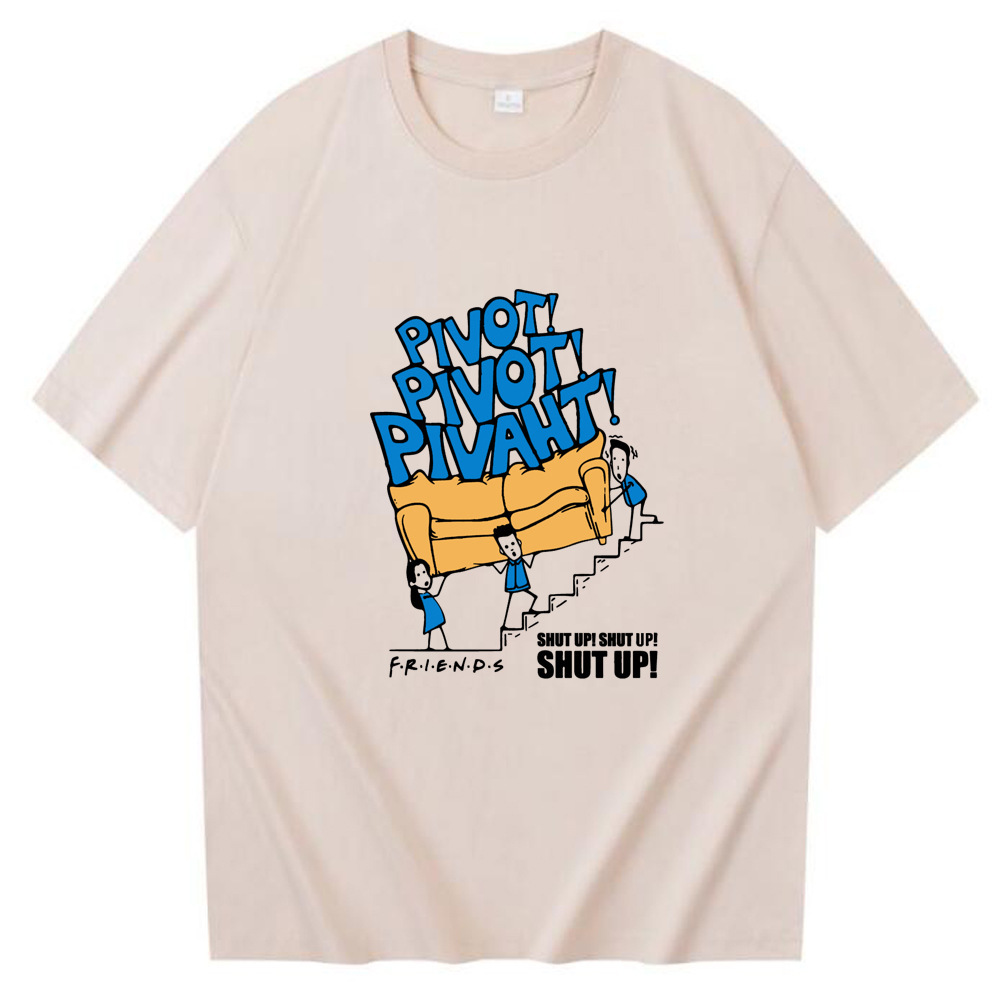 Camiseta Casual de Cuello Redondo y Corte Regular de la Serie de Televisión Hot Friends Pivot Shut Up 2024