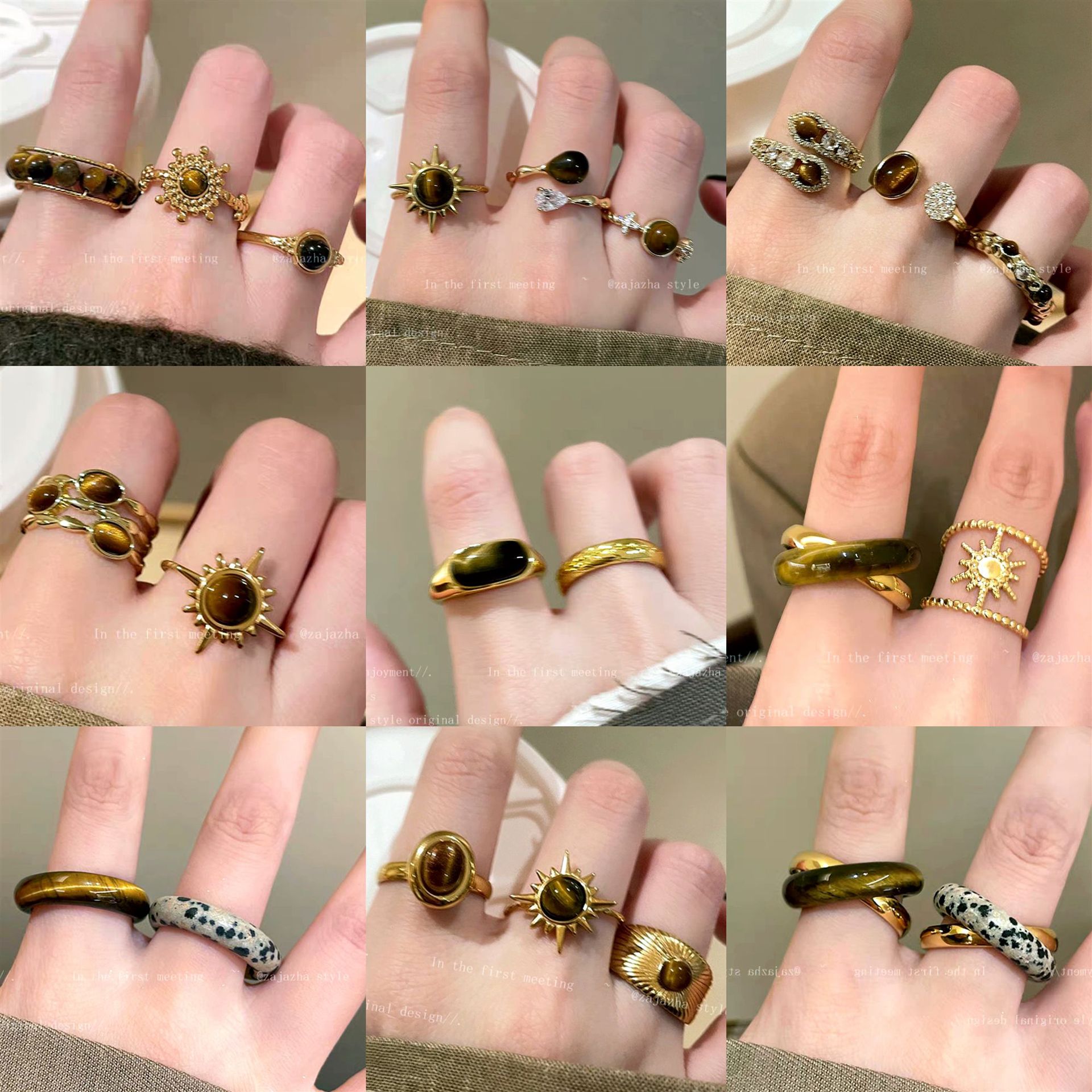 Melard Tigerauge-Ring für Damen, offener Ring, Niche Design Sense, massiver, ovaler Ring für den Zeigefinger_voghion.com