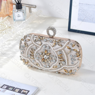 New Diamond-encrusted Evening Bag Handmade Beaded Evening Bag Rhinestone Ring Buckle Banquet Bag Evening Clutch Bag